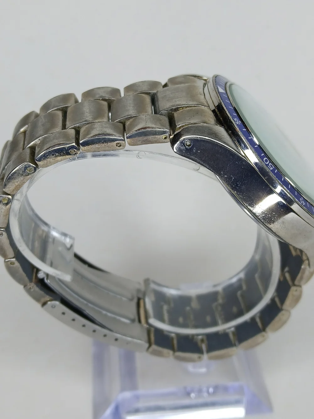 ​Merona FMDM252 Men Watch Silver Tone Blue Bezel Silver Dial Japan Movt